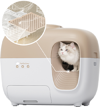 snow+ litter box featuring ab anti-litter-tracking curved walkway design