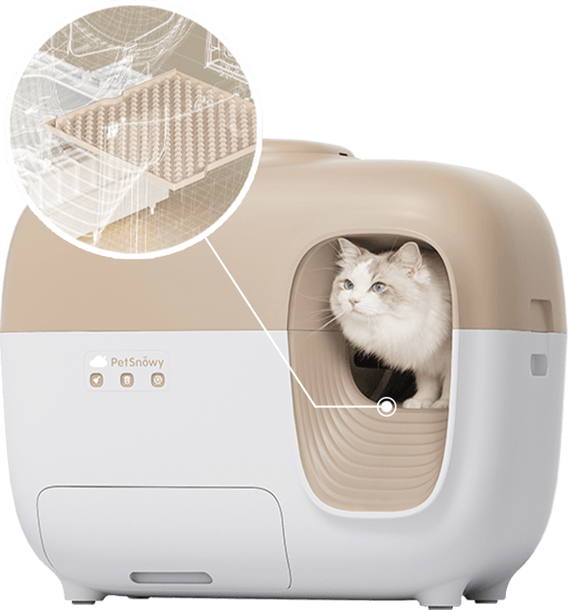 snow+ litter box featuring ab anti-litter-tracking curved walkway design